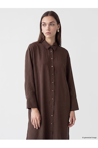 Lcw Modest Kahverengi Modal Karışımlı Oversize Kadın Gömlek Tunik