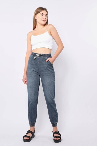 Kadın Lastikli Jogger Pantolon Mavi 001
