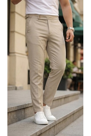 Efnaz Style Erkek Toka Detaylı Oldmoney Kumaş Pantolon Bej