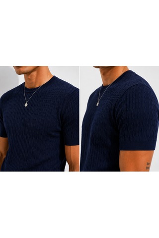 Ribana Erkek Kısa Kollu Bisiklet Yaka Esnek T-shirt 26022 Lacivert