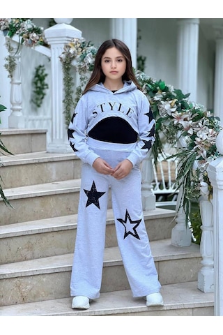 Star Style Kız Çocuk 3'lü Takım - 3/12 Yaş - 31517 Gri