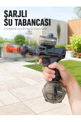 Otomatik Su Tabancası Şarjlı Led Işıklı Basınçlı Su Püskürtmeli Oyuncak - Lisinya