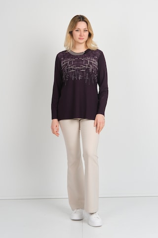 Detay Triko Kadın Taş Detaylı Desenli Yanları Yırtmaçlı Uzun Kol Anne Bluz 5741 Mürdüm Mürdüm