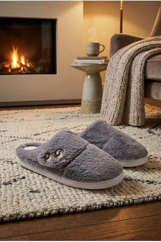 Relaxa Kadın Peluş Ev Terliği, Yumuşak Kürklü,yumuşak Tabanlı, Sıcak Kışlık Terlik Gri