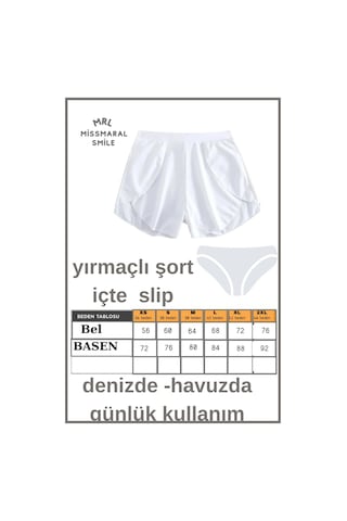 Kadın Beyaz Deniz Havuz Şortu Etek Görünümlü Yırtmaçlı Şık Model İçte Bikini Slip 1101 Beyaz