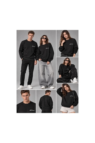 Hk Premium Sweatshirt Bisiklet Yaka Hk Premium Logolu Erkek Basic Siyah