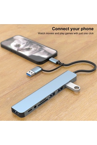 Singree 8'li Usb Hub: Hızlı Veri Aktarım, Sd/tf Kart Okuyucu Ve 3.5mm Ses Portu İle Type-c Bağlantı İstasyonu