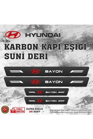 Hyundai Bayon Uyumlu Deri Karbon Kapı Eşiği Koruyucu Bant 4 Adet