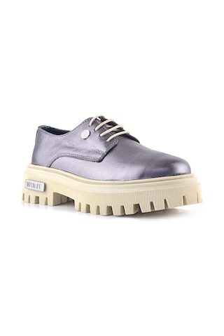 Rakerplus Platin Hakiki Deri Metal Detaylı Bağcıklı Günlük Oxford Ayakkabı Platin