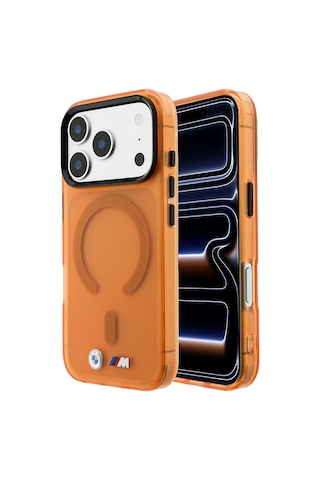Apple iPhone Uyumlu 18 Pro Max Kılıf Bmw Lisanslı M-safeli Metal Buton Tasarımlı Buzlu Iml Baskılı Kapak Turuncu