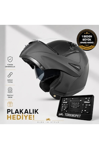 Vrt Çene Açılır Güneş Vizörlü Kask + Plakalık Mat Siyah