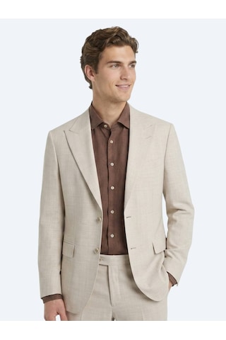 Kip Bej Desenli Modern Fit Yün Karışımlı Takım Elbise