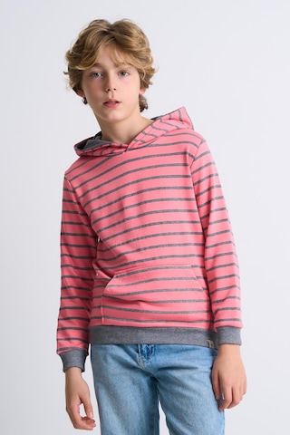 Alexandergardi Alexandergardı Kanguru Cepli Kapüşonlu Çizgili Çocuk Sweatshirt Pembe