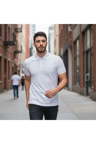 Bite Nose Renk Seçenekli Erkek Polo Yaka Tişört Günlük & Şık Pamuklu Slim Fit Açık Beyaz