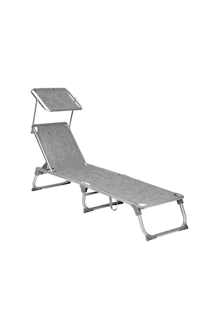 Songmics Gcb19tg Ayarlanabilir Ve Katlanabilir Gölgelikli Şezlong, 55x193x31 Cm, Gri Kırçıllı,