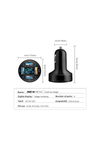 66w Araç Şarj Hızlı Şarj Çakmak Adaptörü 4-port Usb A + Usb C Hızlı Şarj Qc Pd 1pc Qc Pd 1pc