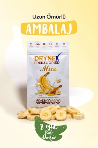 Drynex Freeze Dried Muz Dondurularak Kurutulmuş Çıtır Atıştırmalık Meyve Cipsi Şekersiz Glutensiz Vegan 20 G