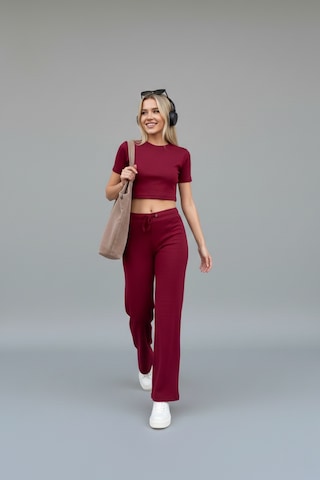 Kadın Bol Paça Slim Fit Takım Bordo