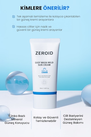 Atopik Ciltlere Kolay Temizlenen Mineral Güneş Kremi Zeroıd Easy Wash Mild Sun Cream Spf30 Pa++++