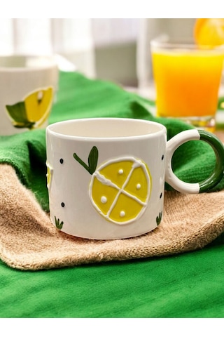 Seramik Kupa Bardak Limon Dilimi Tasarım