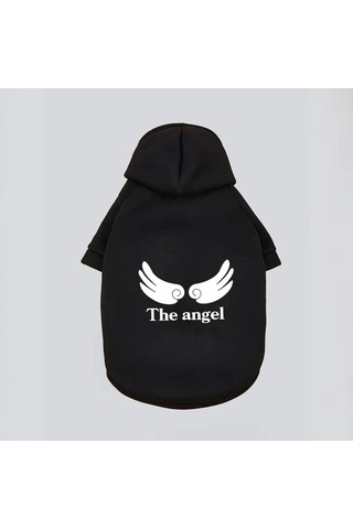 Kedi Ve Köpek İçin The Angel Kapüşonlu Siyah Sweatshirt