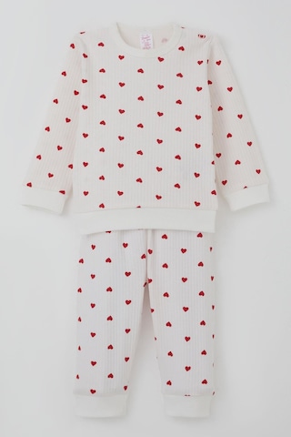 Breeze Kız Bebek Pijama Takımı Omuzdan Patlı Kalp Desenli 4 Ay-1 Yaş, Ekru Ekru