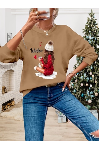 Leyla Sanat Sanata Yeni Bir Bakış Açısı Kadın Yılbaşı Özel Uzun Kollu Bisiklet Yaka Desenli Viskon Iki Iplik Bluz Bej