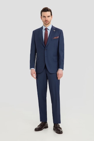 Sabri Özel Erkek Açık Lacivert Dar Kesim Slim Fit Yünlü Çizgili Fleto Kapaklı Cep Çift Yırtmaçlı Tam Astarlı Mono Yaka 4 Drop Takım Elbise