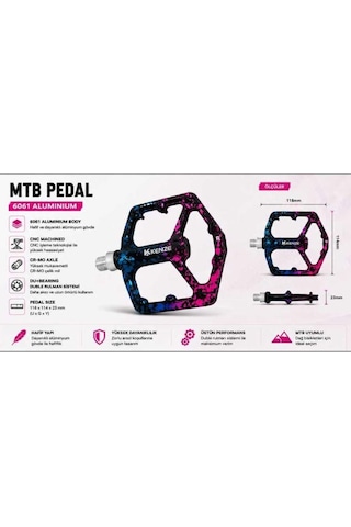 Kenze 3 Rulmanlı Ultralight Alüminyum Alaşımlı Mtb Bmx Geniş Hafif Platform Pedal Mavi Mor Pembe