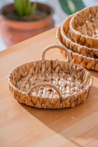 Wicker 4 Parça Hasır Yuvarlak Sepet Hasır