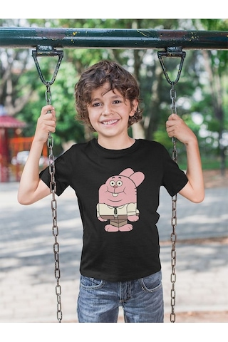 Sevbano Unisex Richard Watterson Baskılı Gumball Çizgi Film Çocuk Tişört Siyah
