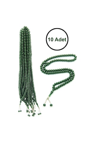 10 Adet 99lu Namaz Tesbihi 10mm Hac Umre Hediyelik - Koyu Yeşil Yeşil