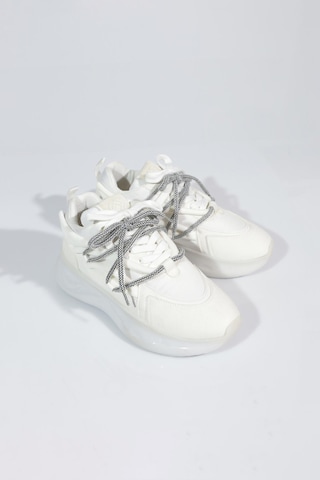 Dgn B1014 Kadin Kalin Taban Bağcikli Sneakers Ayakkabi Beyaz