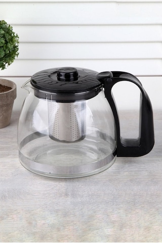 Isıya Dayanıklı Süzgeçli Cam Demlik 900 Ml Çaycı Çay Makinesi Demliği Teapot 900 Ml Siyah