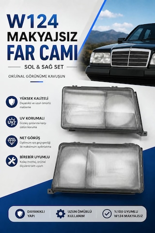 Mercedes W124 Makyajsız Far Cam Takımı Sağ-sol - Çerçeveli Takım Mercedes W124 Makyajsız Far Cam Takımı Sağ-sol - Çerçeveli Takım