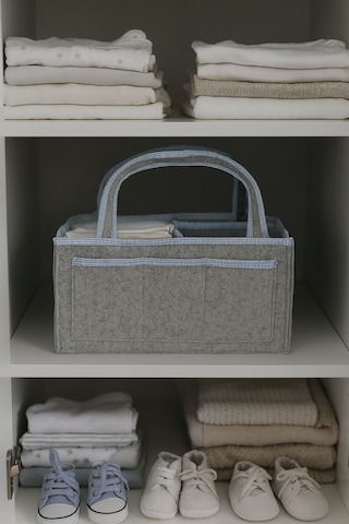 Anne Bebek Kalın Keçe Bakım Çantası Yenidoğan Için Organizer Düzenleyici Çok Amaçlı Gri Mavi Overlok Detay