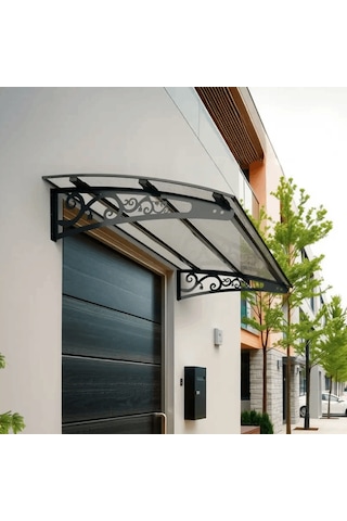 SundurmaX Pratik Metal Sundurma 120x100 Lale Serisi Kapı Üstü Sundurma Antrasit - Şeffaf