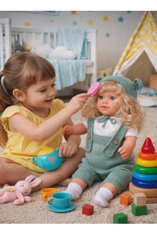 Konuşan Bebeğim 60 Cm Türkçe Konuşan Örgü Tulum Ve Şapkalı Kafası Bacakları Kolları Et Oyuncak Bebek 24028453