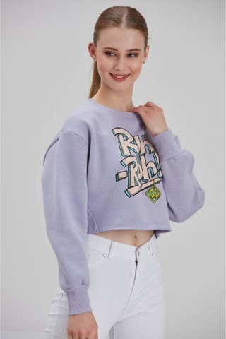 Meecy Kadın Lila Baskılı Sweatshirt Lila Lila
