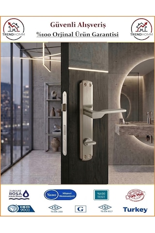Trendhomm Sedir Aynalı - Nikel Saten - Wc Banyo Kapı Kolu - Sol
