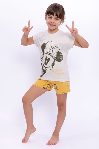 Minnie Mouse Lisanslı Kremmelanj Kız Çocuk Şort Takım 5274-28944 Bej Melanj