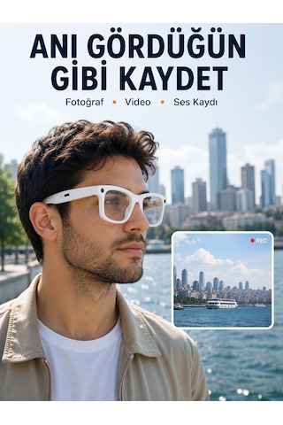3 Lensli Kameralı Akıllı Gözlük Aı Sesli Asistan Çeviri Bluetooth Görüşme Müzik Fotoğraf Video Kayıt Özelli