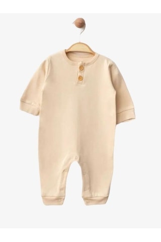 Zekids Bebek Düğmeli Organik Tulum-15480 Bej