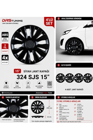 Alfa Romeo Uyumlu 15 Inç Kırılmaz Parlak Siyah Jant Kapağı 1 Takım 4 Adet No:324