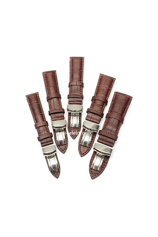 Bizon Deri Saat Kayışı 21Mm Spor Kahverengi Klipsli Saat Kordonu