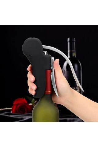 Atay Garage Tirbuşon Profesyonel Dökme Demir Şarap Ve Şampanya Mantar Açacağı Güvenli Tutuşlu Siyah