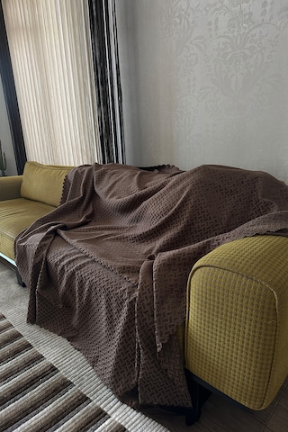 Sofline Kadife Şönil Koltuk Örtüsü, Kaymaz Kanepe Örtüsü, Koltuk Şalı 180 X 220cm Kahverengi
