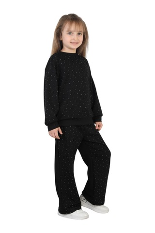 Erdem Kıds Kız Çocuk Taşlı Pijama Takımı Rahat Kalıp Günlük-casual Takım İkili Takım Siyah Siyah