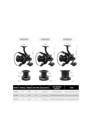 Teltree Wn6000 Çift Baskı Metal Bobin Olta Makinesi - Ön-arka Frenli Uzun Atışlı Sahte Zilli Sağlam Alabalık Olta