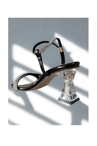 Taşlı Siyah Abiye Bantlı Bayan Ayakkabısı Siyah - Taş